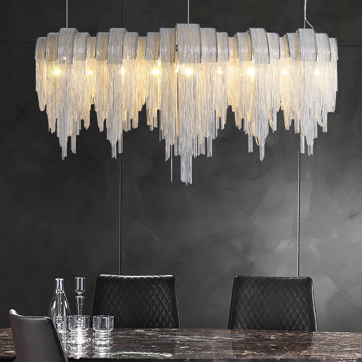 Tarien lampadario a Catene Stratificate in Nichel lusso