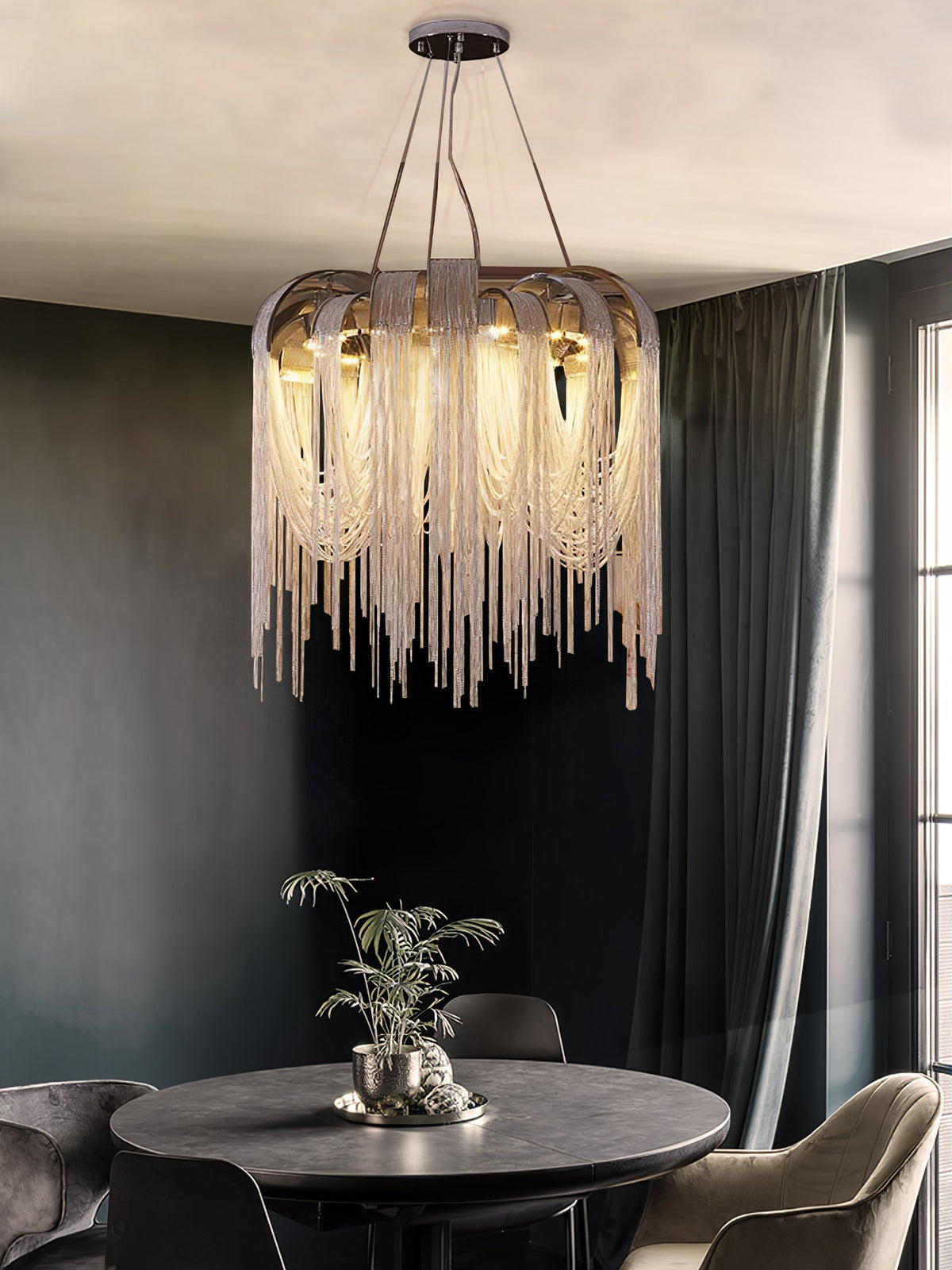 Tarien lampadario a Catene Stratificate in Nichel lusso
