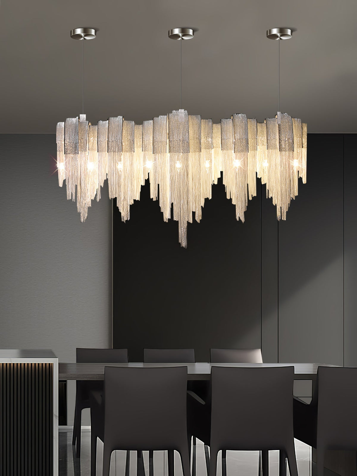 Tarien lampadario a Catene Stratificate in Nichel lusso