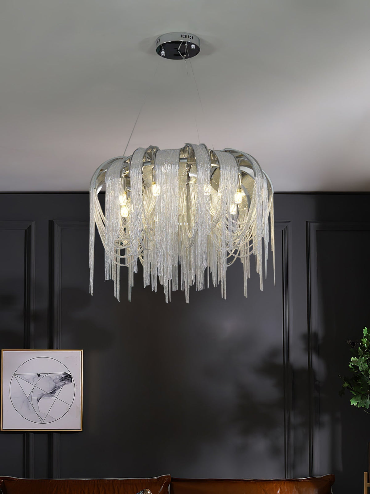 Tarien lampadario a Catene Stratificate in Nichel lusso
