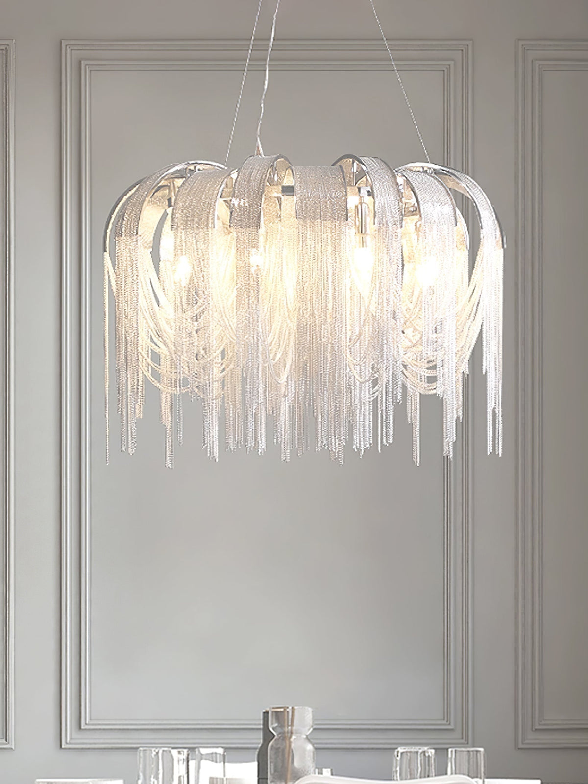 Tarien lampadario a Catene Stratificate in Nichel lusso