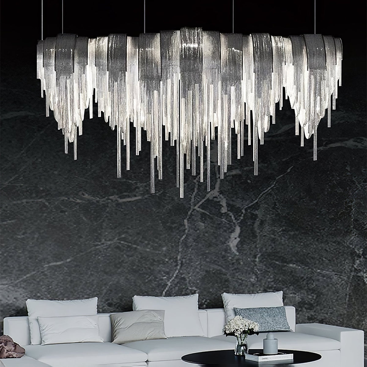 Tarien lampadario a Catene Stratificate in Nichel lusso