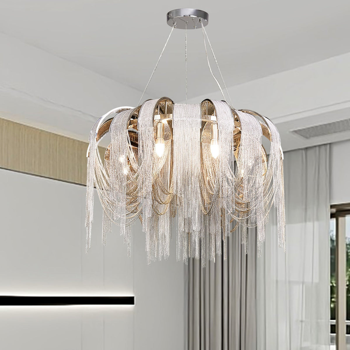Tarien lampadario a Catene Stratificate in Nichel lusso