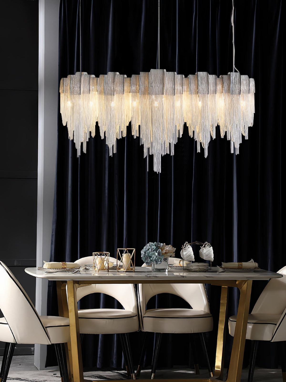 Tarien lampadario a Catene Stratificate in Nichel lusso