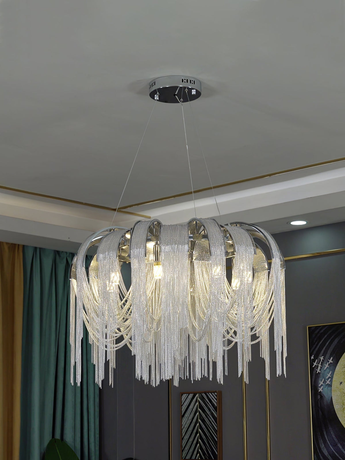 Tarien lampadario a Catene Stratificate in Nichel lusso