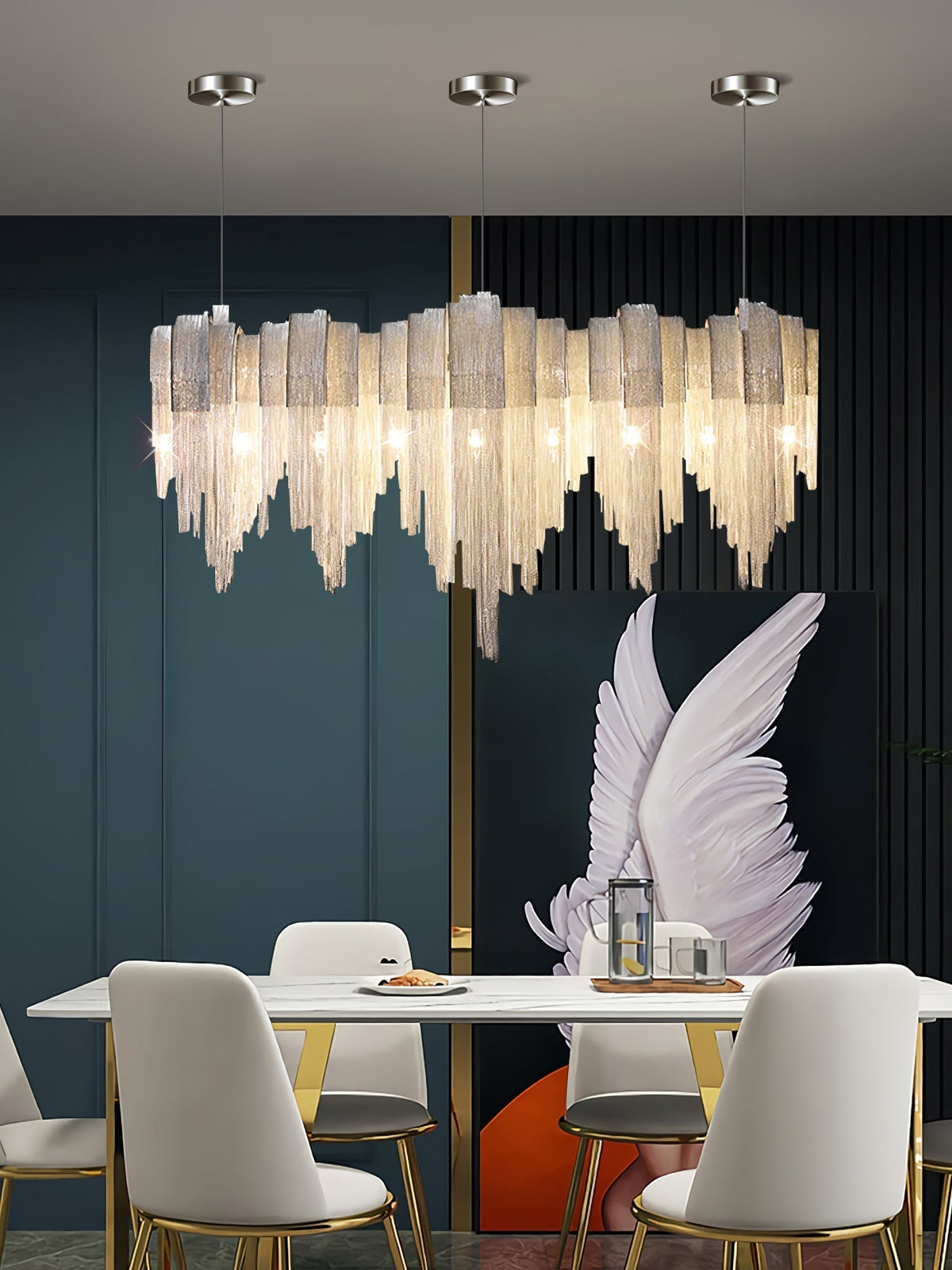 Tarien lampadario a Catene Stratificate in Nichel lusso