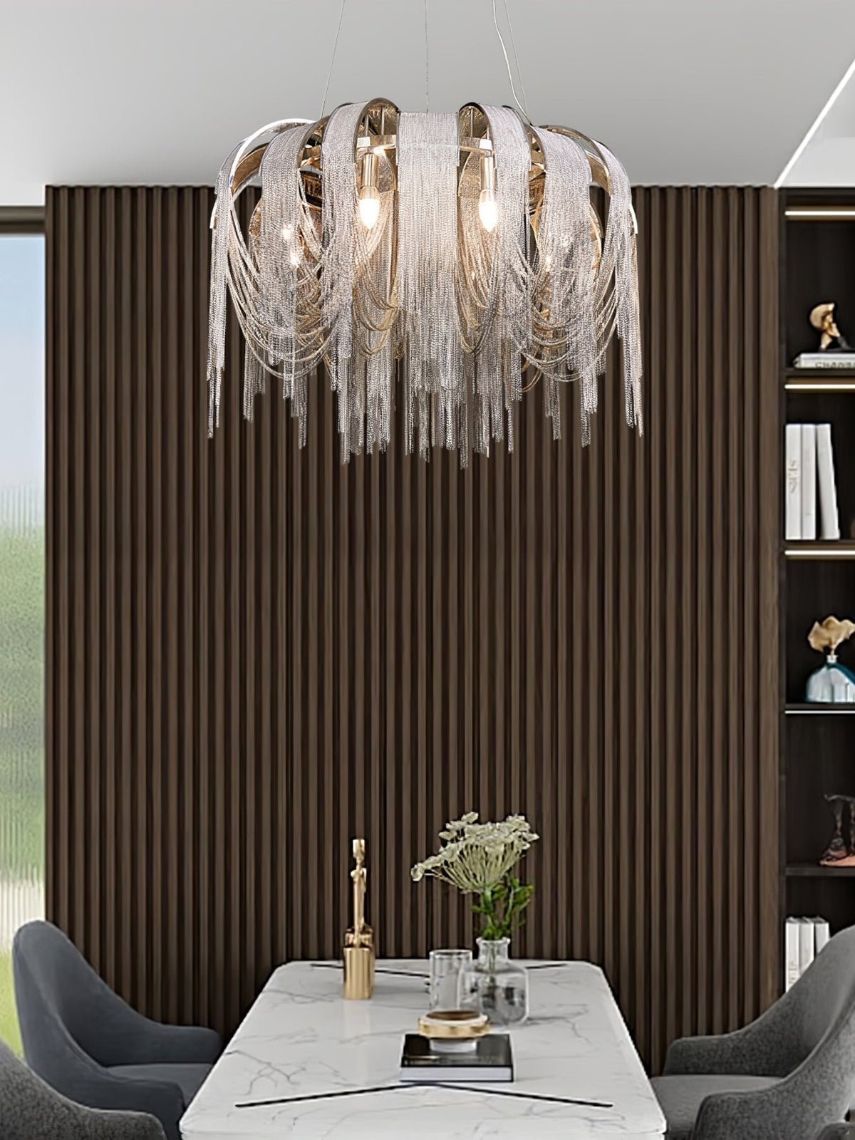Tarien lampadario a Catene Stratificate in Nichel lusso