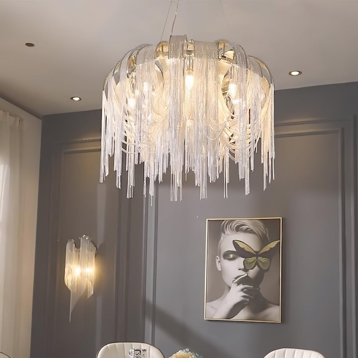 Tarien lampadario a Catene Stratificate in Nichel lusso