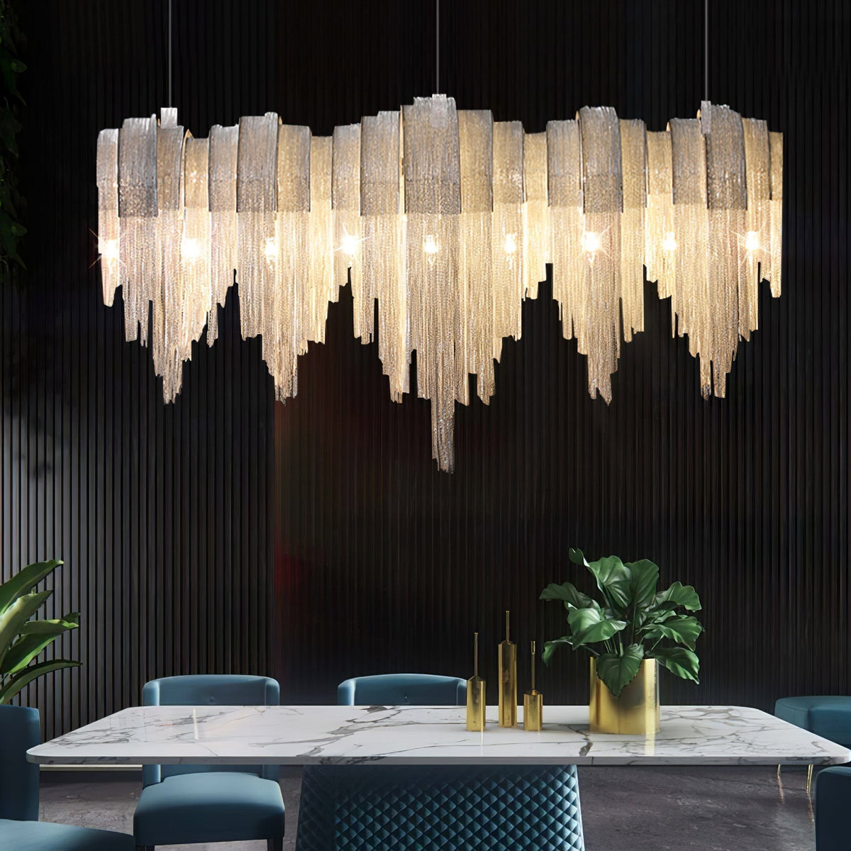 Tarien lampadario a Catene Stratificate in Nichel lusso