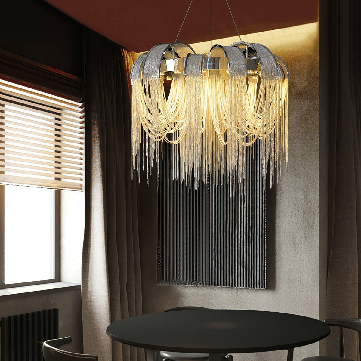 Tarien lampadario a Catene Stratificate in Nichel lusso