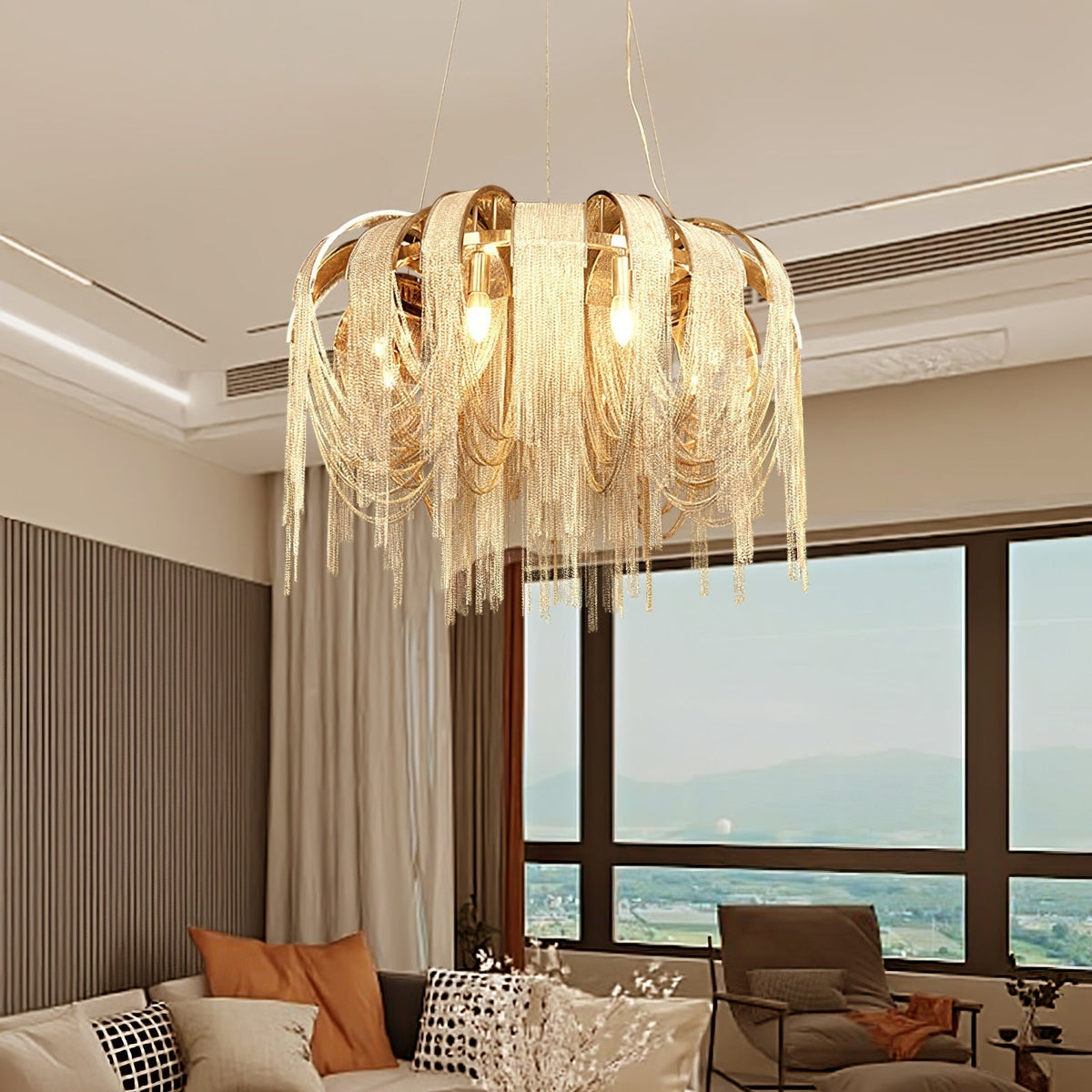 Tarien lampadario a Catene Stratificate in Nichel lusso