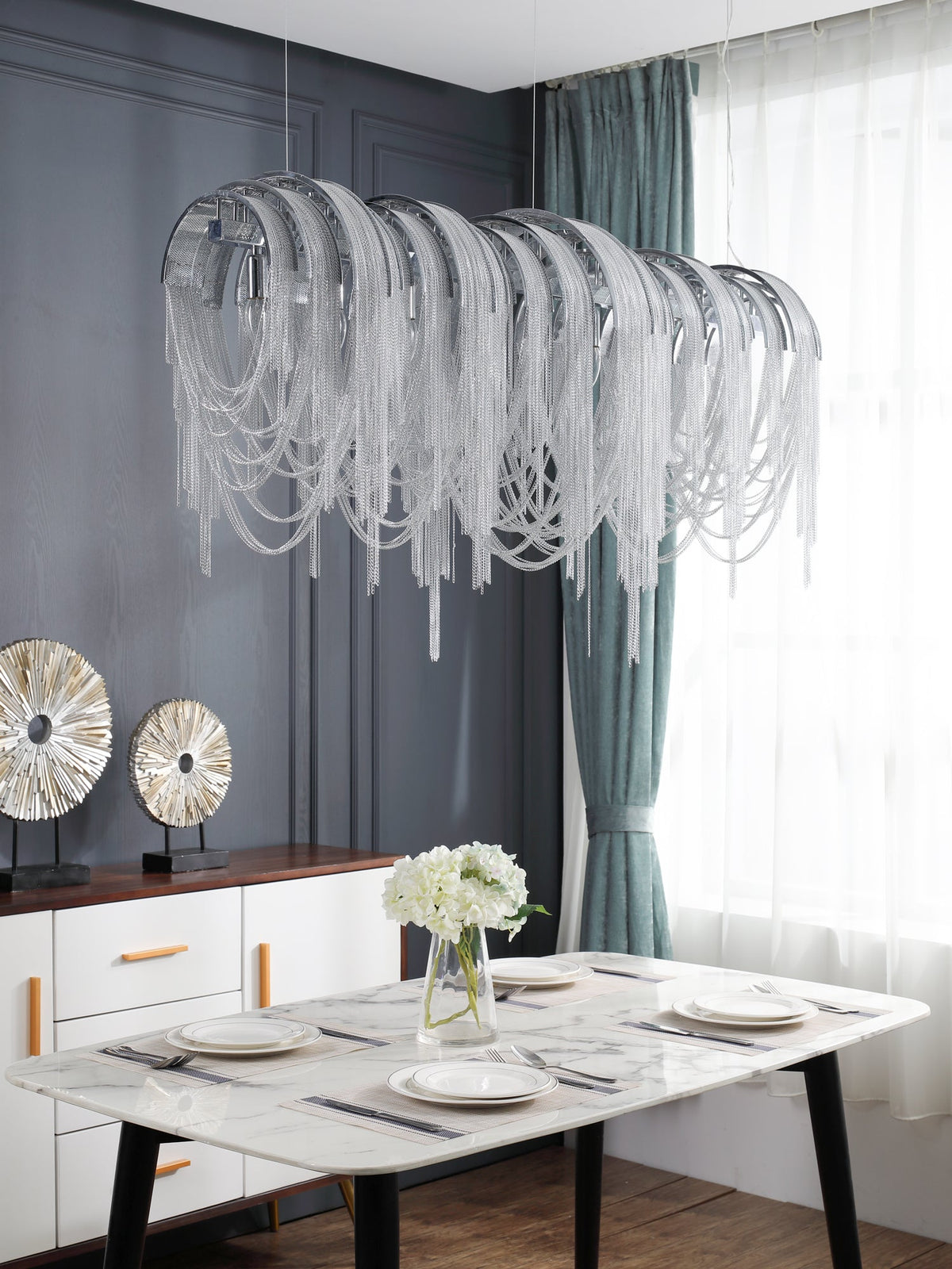 Tarien lampadario a Catene Stratificate in Nichel lusso