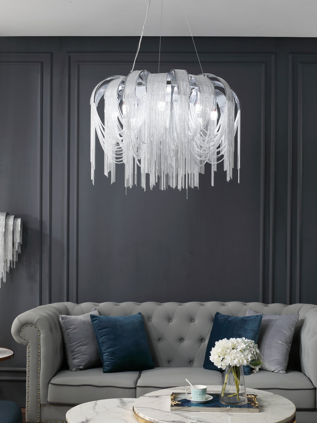 Tarien lampadario a Catene Stratificate in Nichel lusso