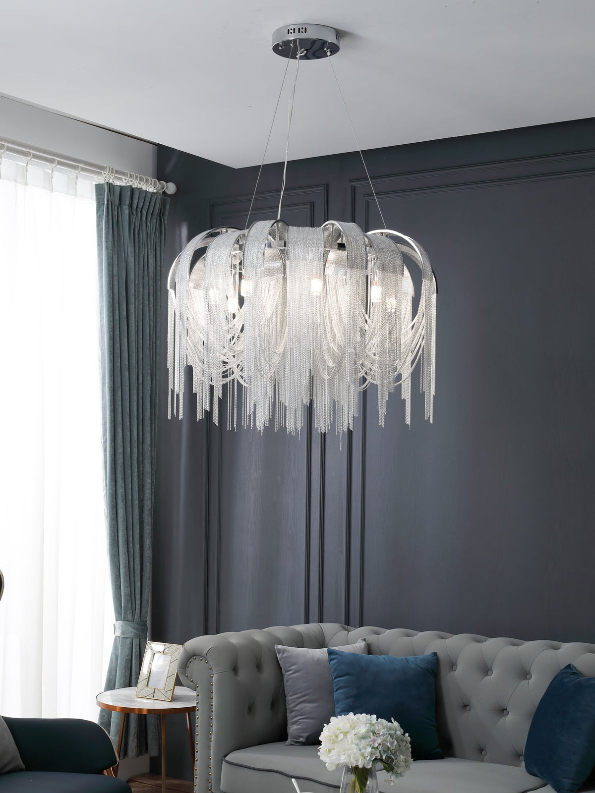 Tarien lampadario a Catene Stratificate in Nichel lusso