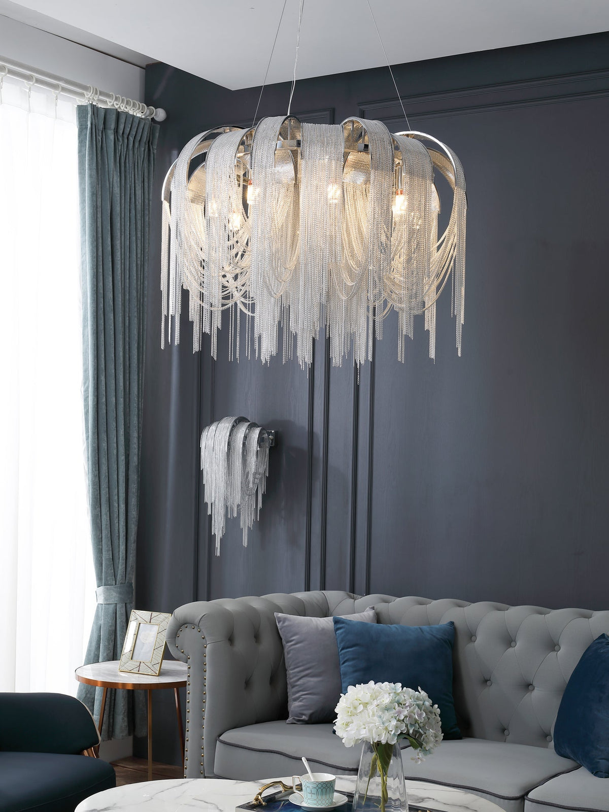 Tarien lampadario a Catene Stratificate in Nichel lusso