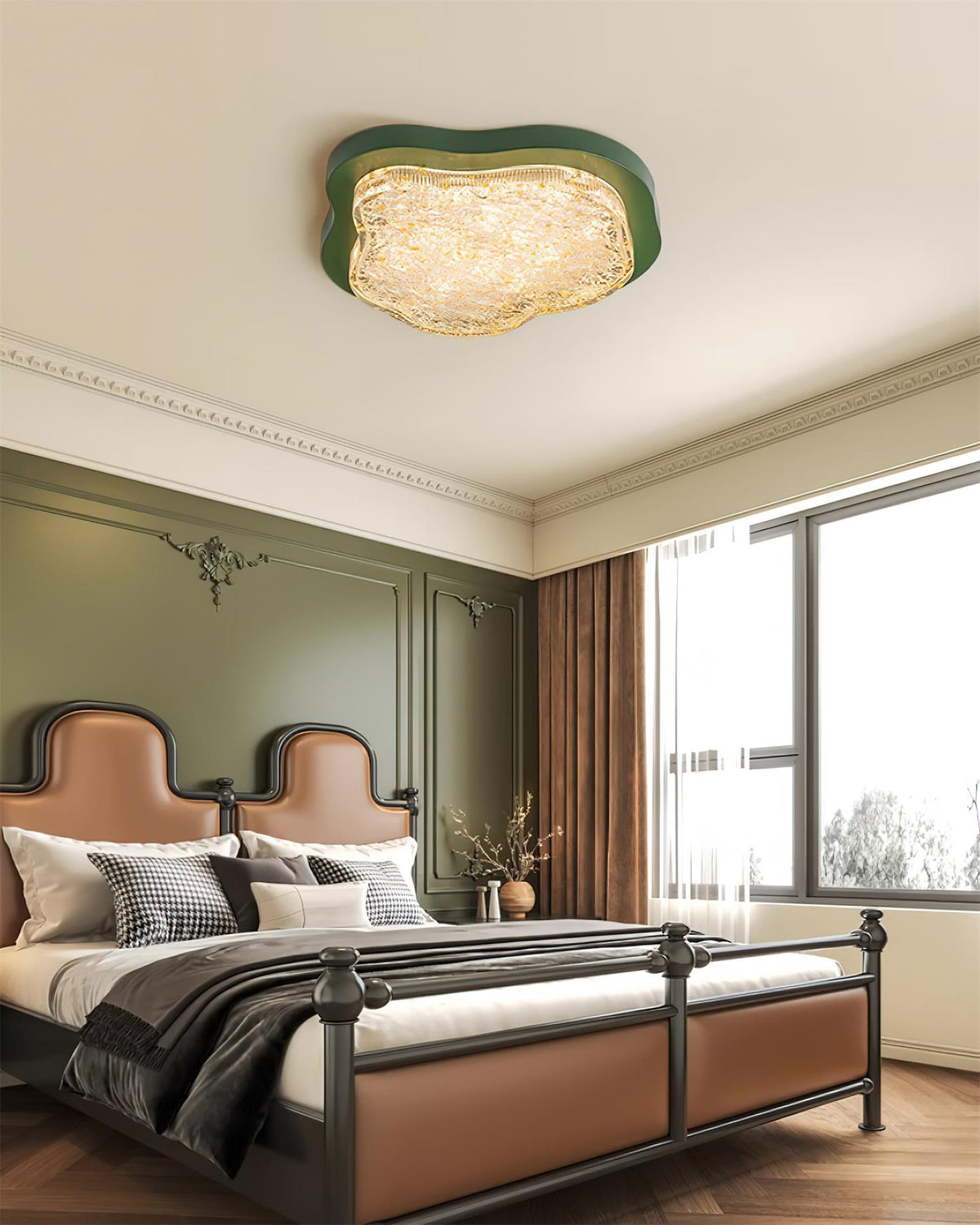 Lampada da soffitto irregolare in resina con foglia d'oro moderna artistica verde