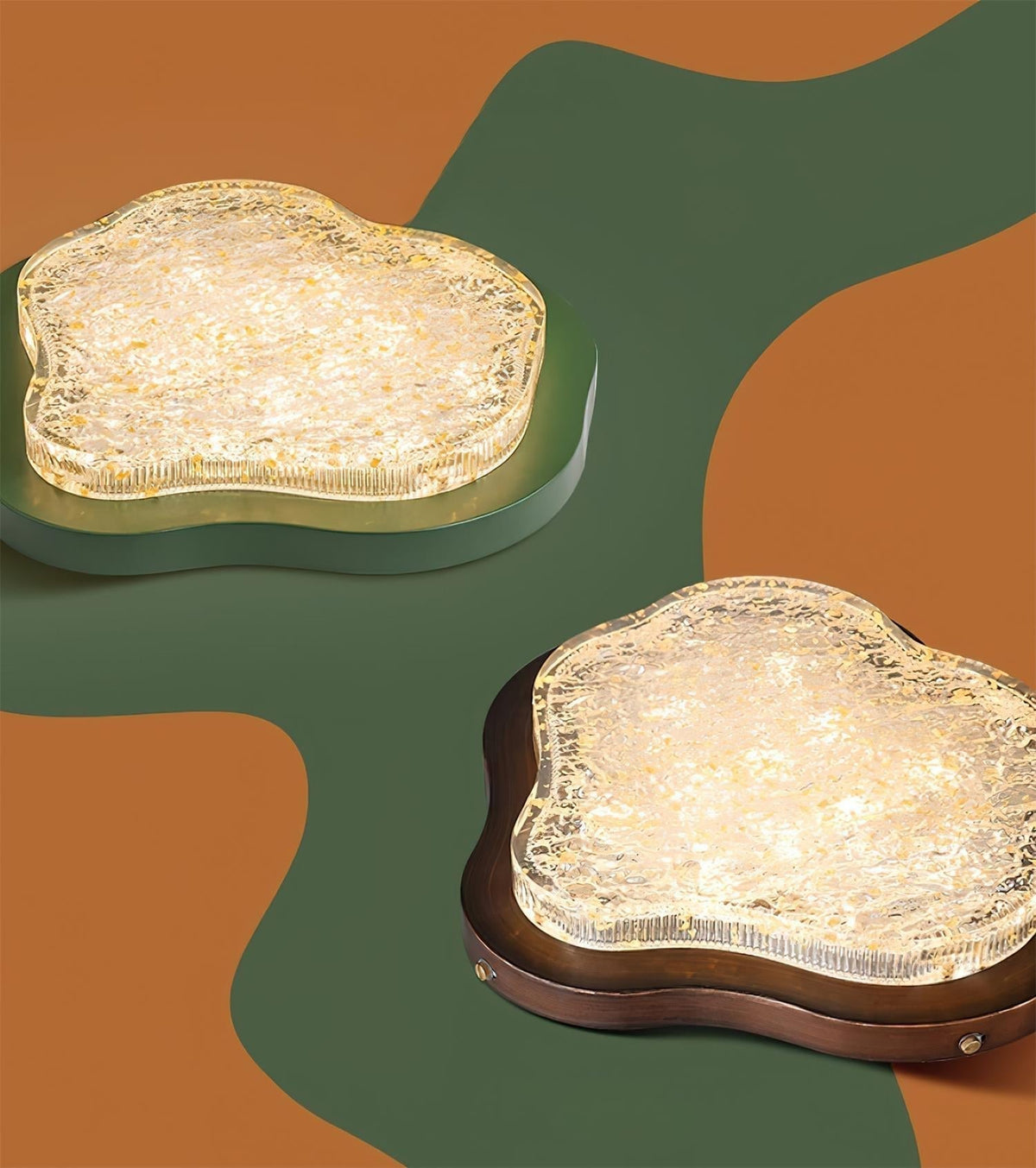 Lampada da soffitto irregolare in resina con foglia d'oro moderna artistica verde