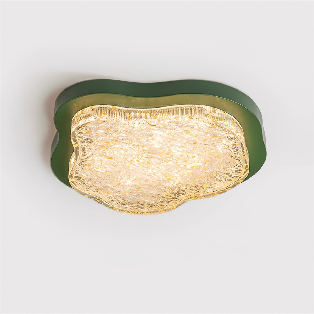 Lampada da soffitto irregolare in resina con foglia d'oro moderna artistica verde