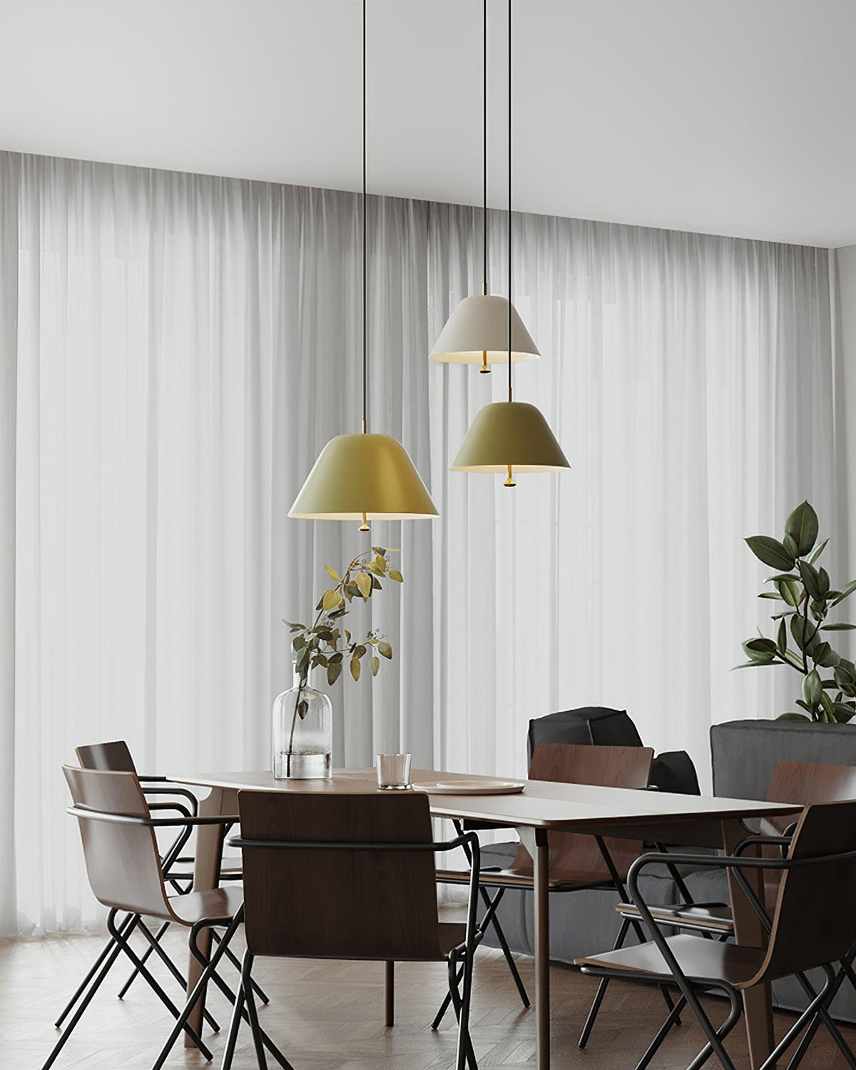 Lampada a sospensione moderna in metallo, paralume verde e bianco minimalista
