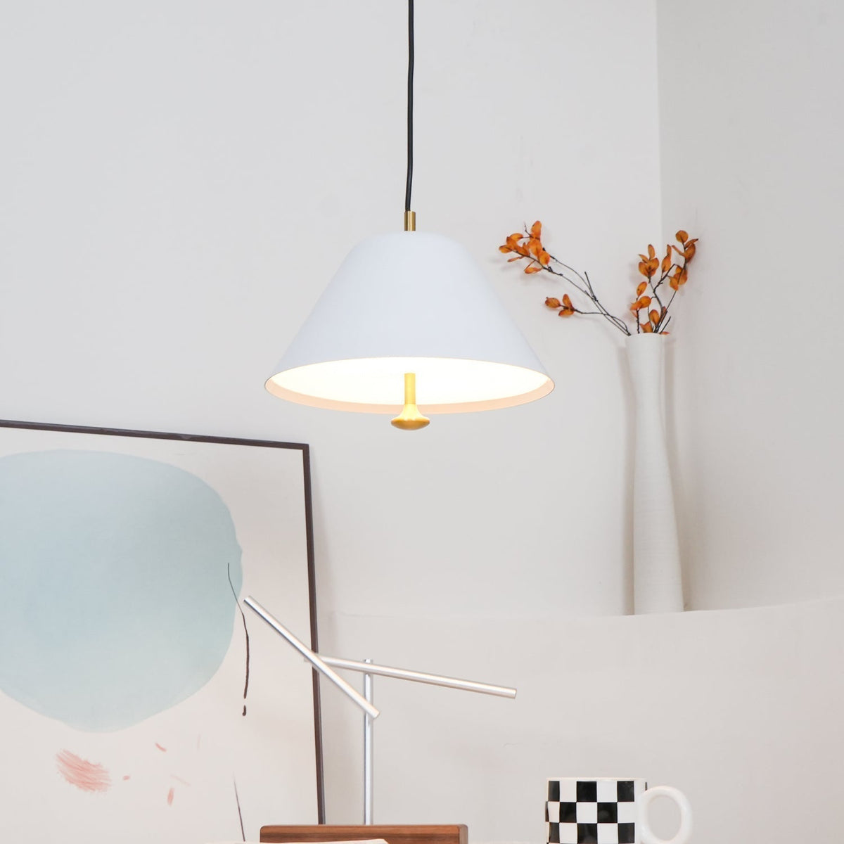 Lampada a sospensione moderna in metallo, paralume verde e bianco minimalista