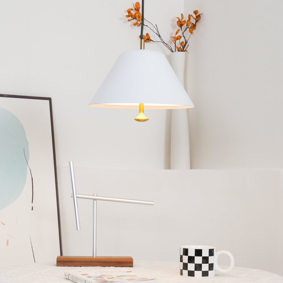 Lampada a sospensione moderna in metallo, paralume verde e bianco minimalista