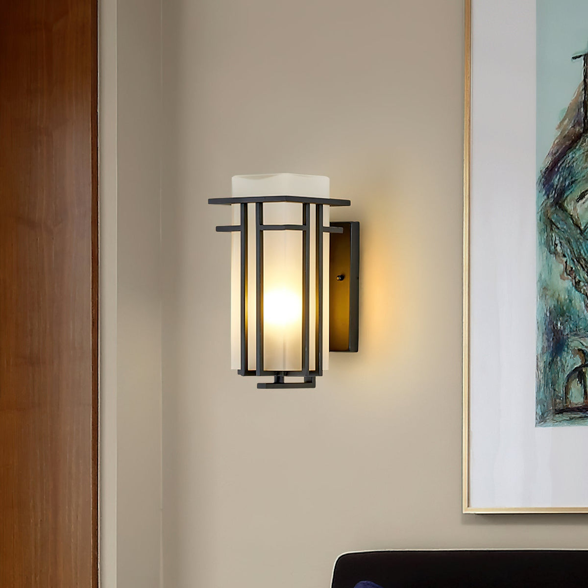 Lustra Applique Esterna Telaio Ferro Nero Vetro - Relic Pieces