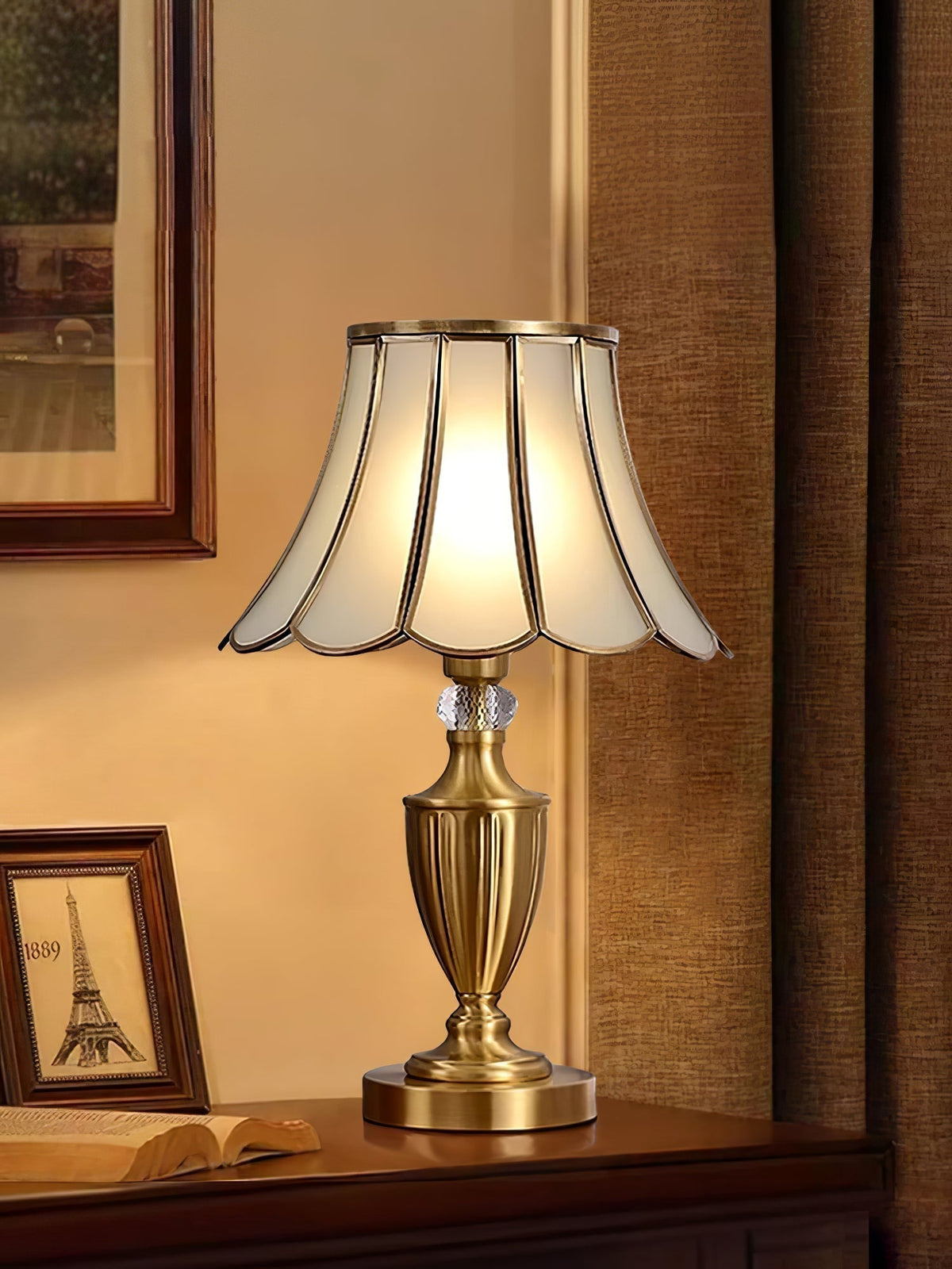 Valencia lampada da tavolo in ottone e vetro vintage