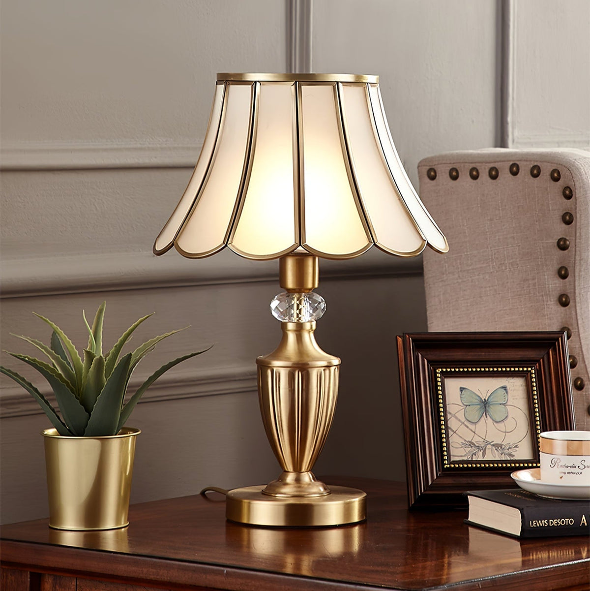 Valencia lampada da tavolo in ottone e vetro vintage