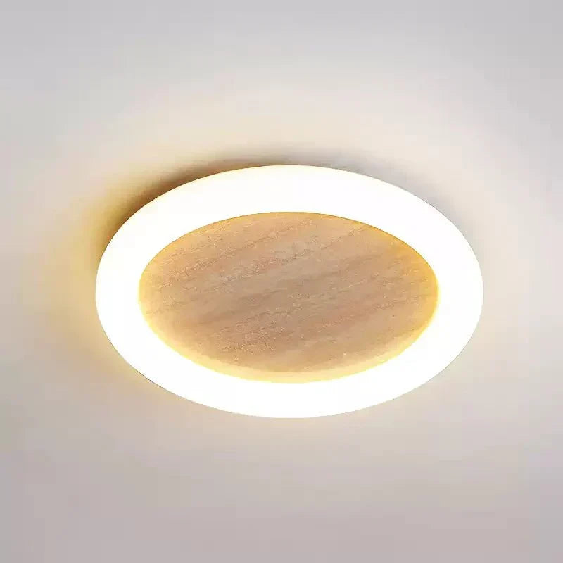 Kaia lampada da soffitto minimalista in travertino giallo con effetto alone