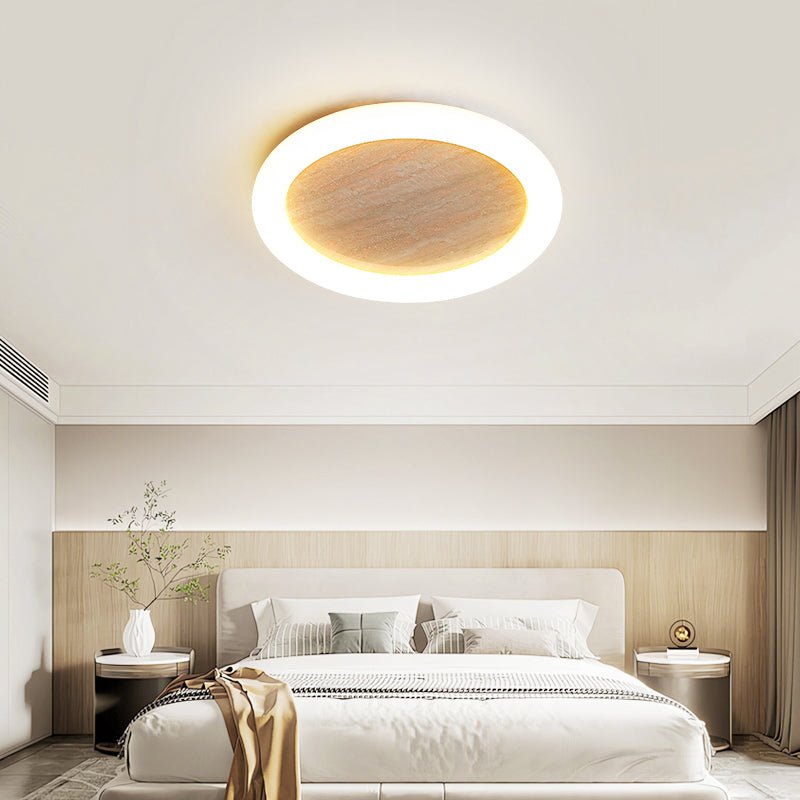 Kaia lampada da soffitto minimalista in travertino giallo con effetto alone