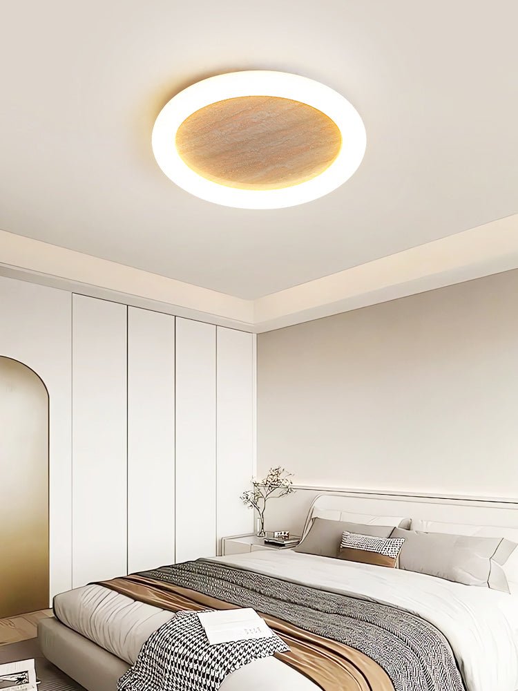 Kaia lampada da soffitto minimalista in travertino giallo con effetto alone
