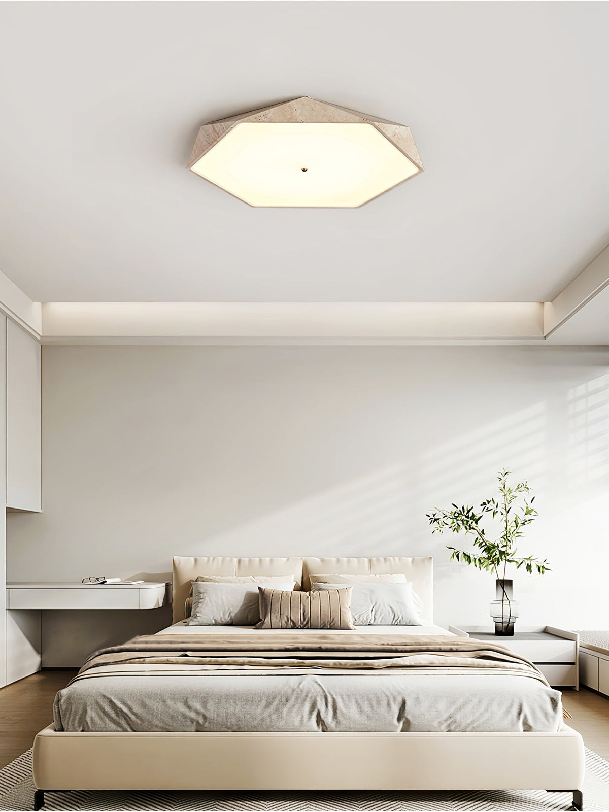 Hexagonal lampada da soffitto in travertino