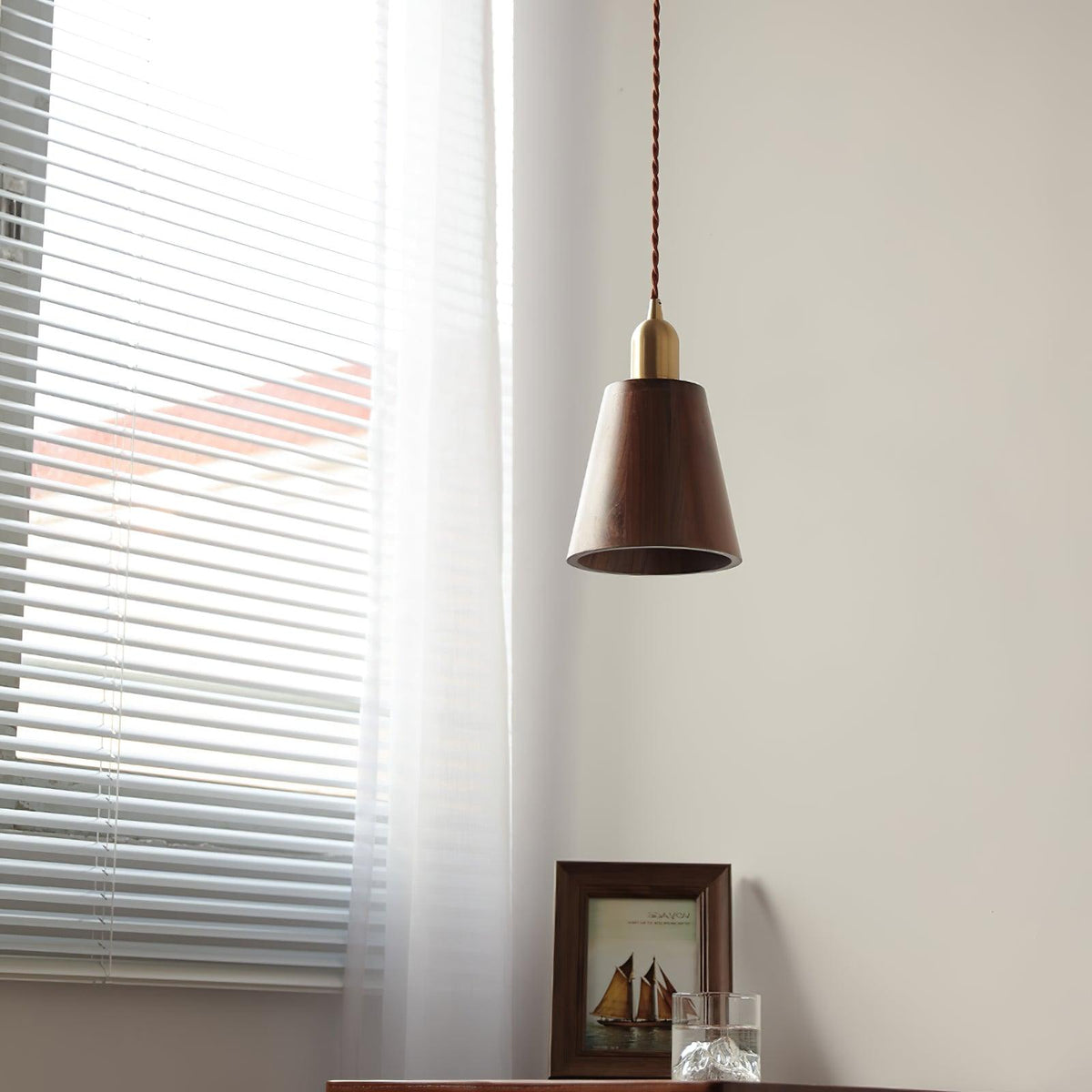 Sylinenne lampada a sospensione ottone legno di Noce moderna per soggiorno