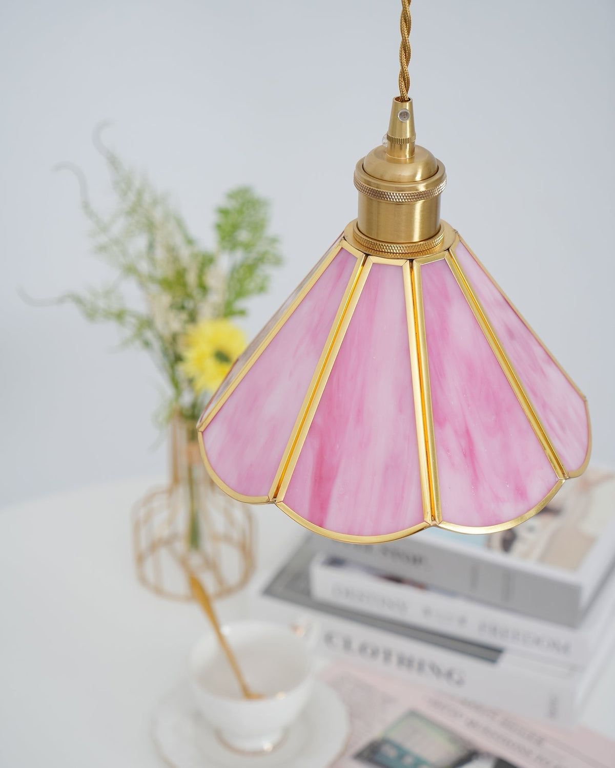 Lione lampada a sospensione in vetro colorato rosa
