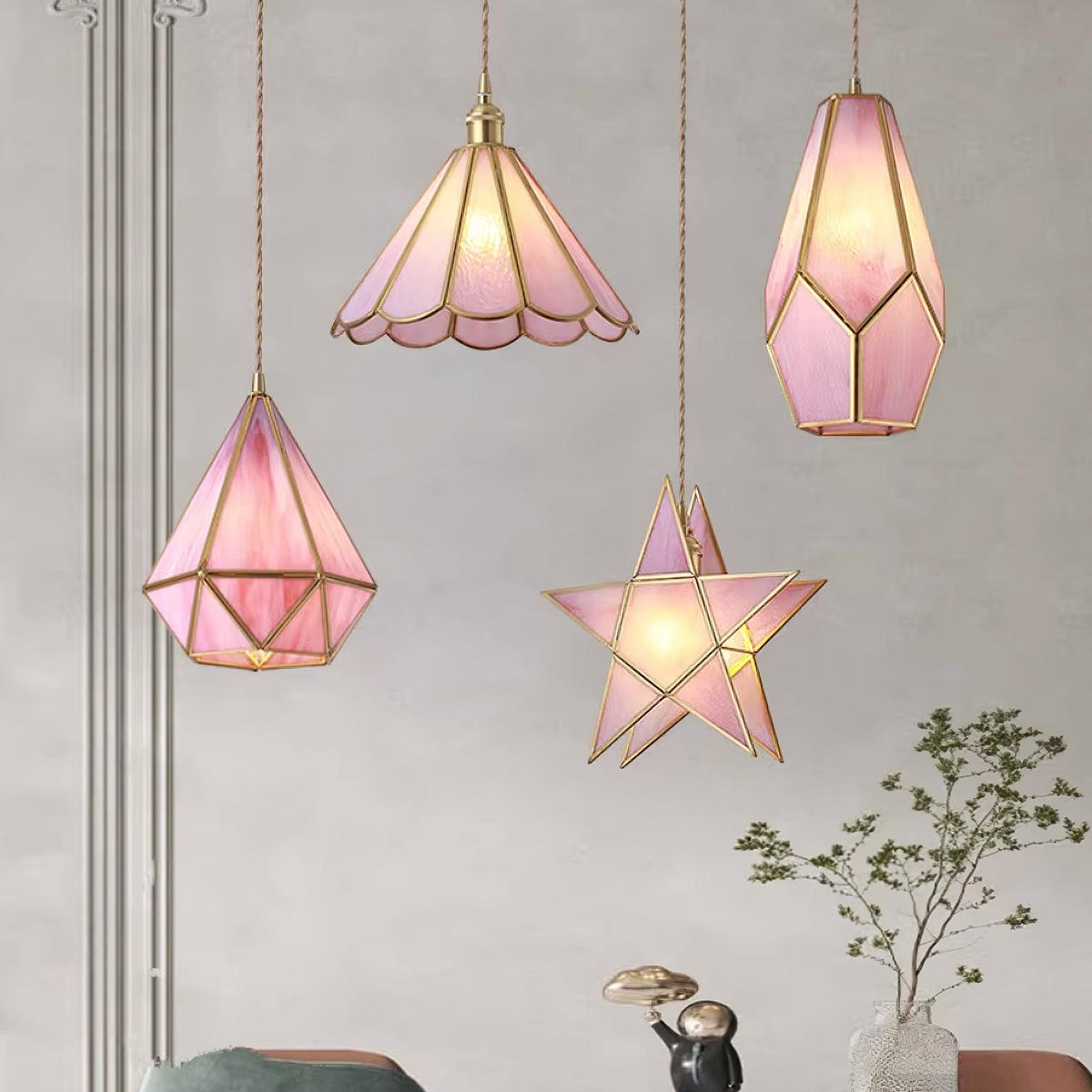 Lione lampada a sospensione in vetro colorato rosa