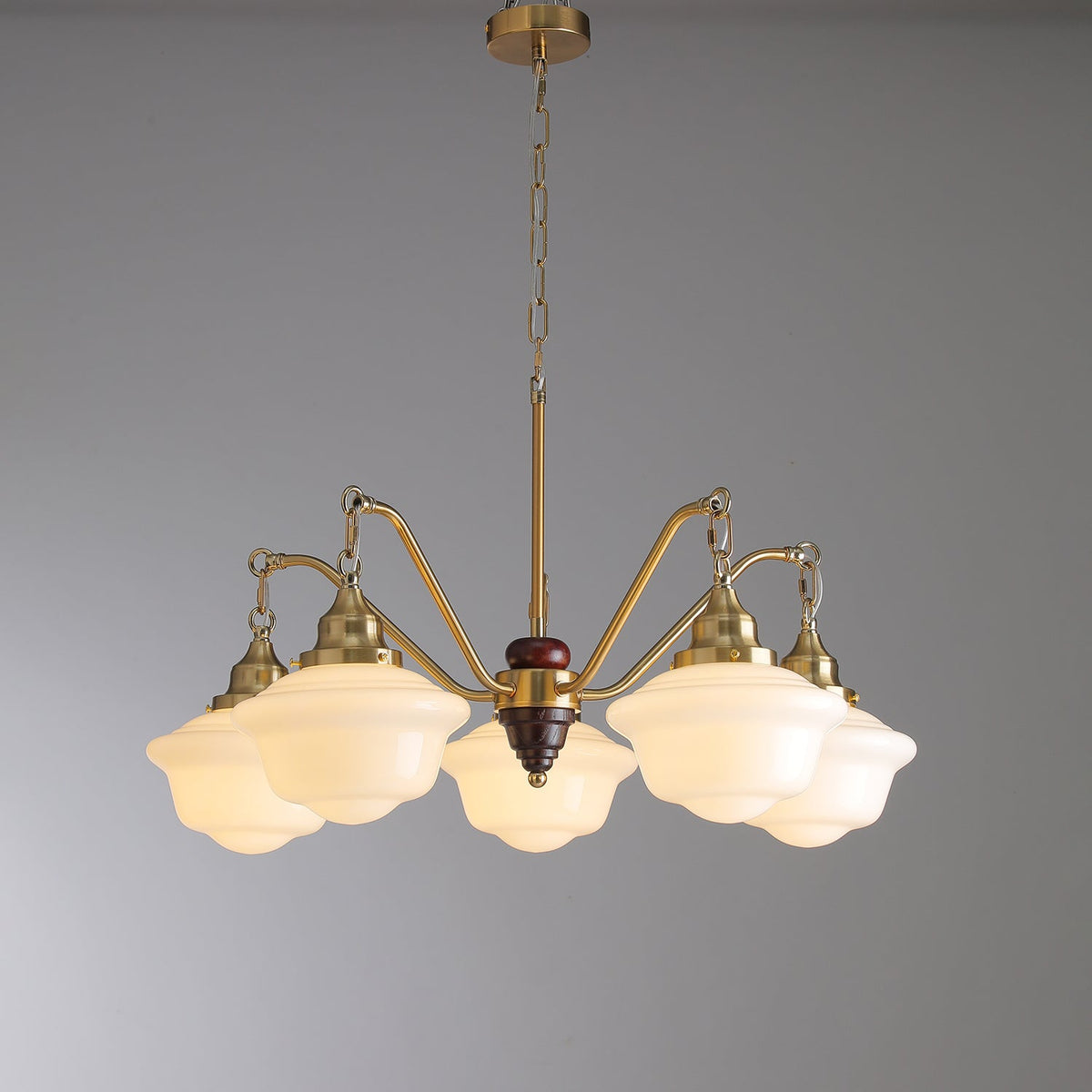 Syloira lampadario ottone legno vetro Smerigliato classico