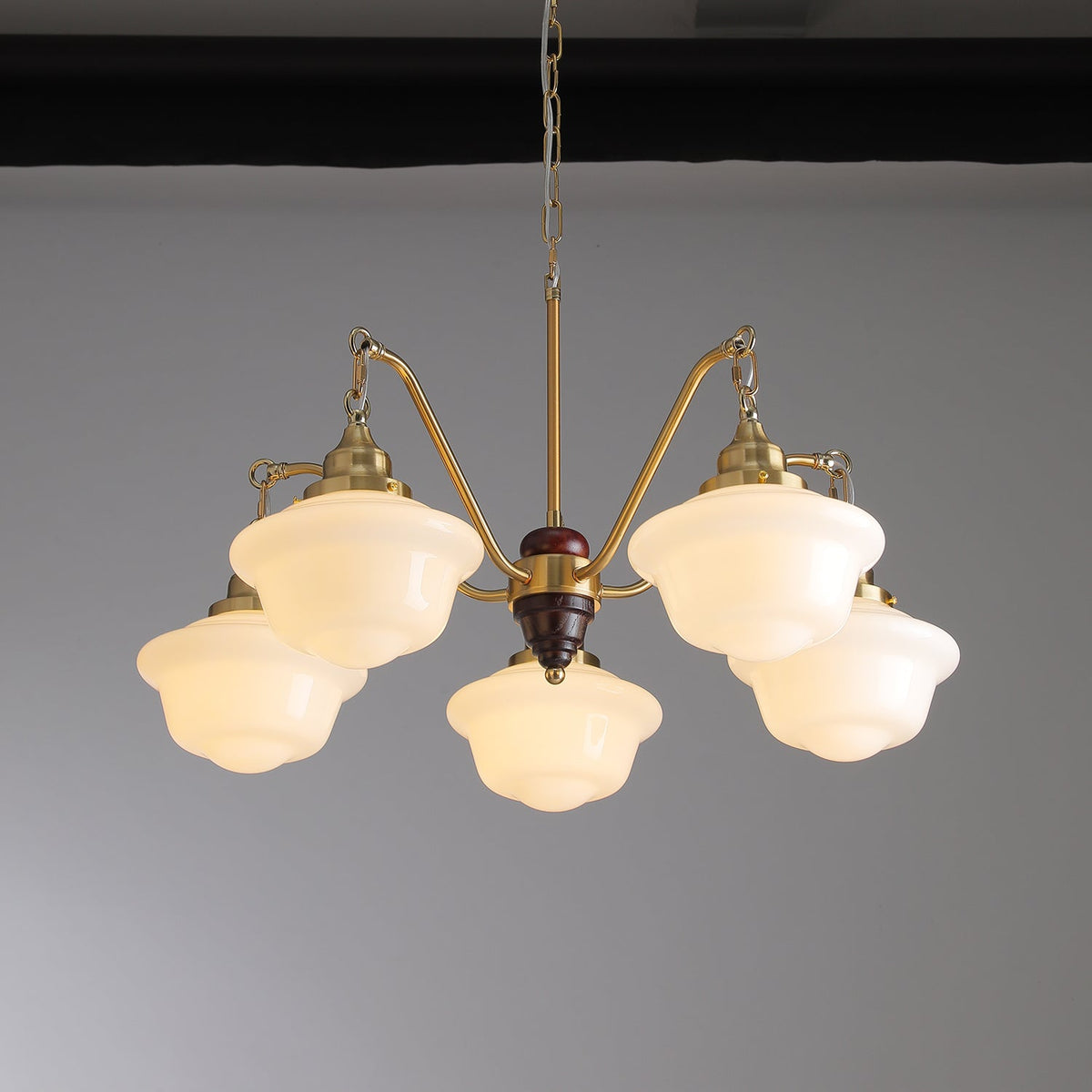 Syloira lampadario ottone legno vetro Smerigliato classico
