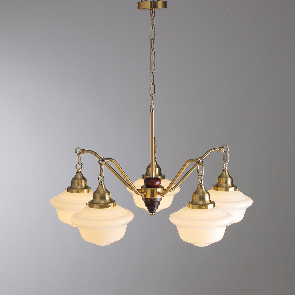 Syloira lampadario ottone legno vetro Smerigliato classico