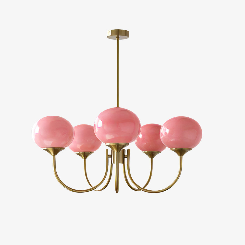 Velenian lampadario globi vetro Rosa Finitura Oro