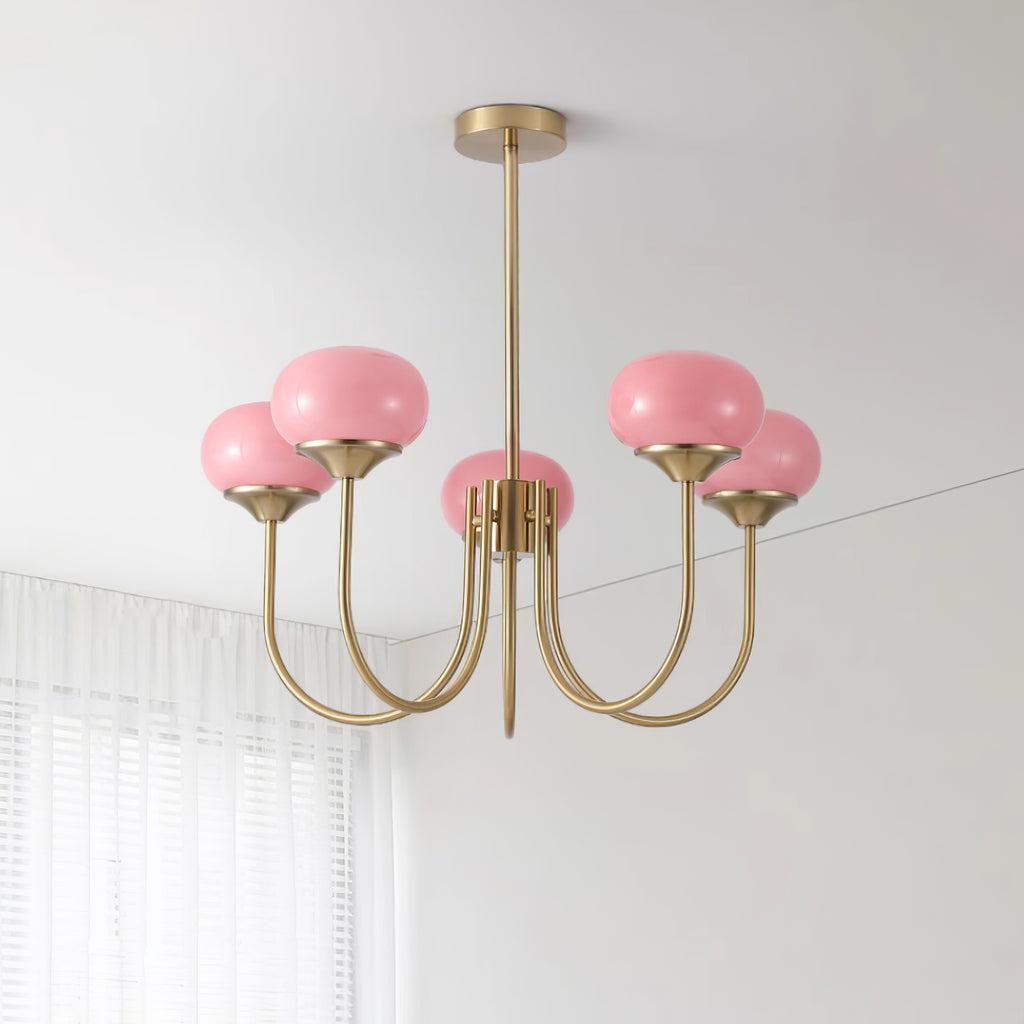 Velenian lampadario globi vetro Rosa Finitura Oro