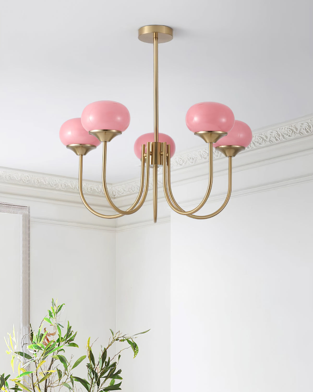 Velenian lampadario globi vetro Rosa Finitura Oro
