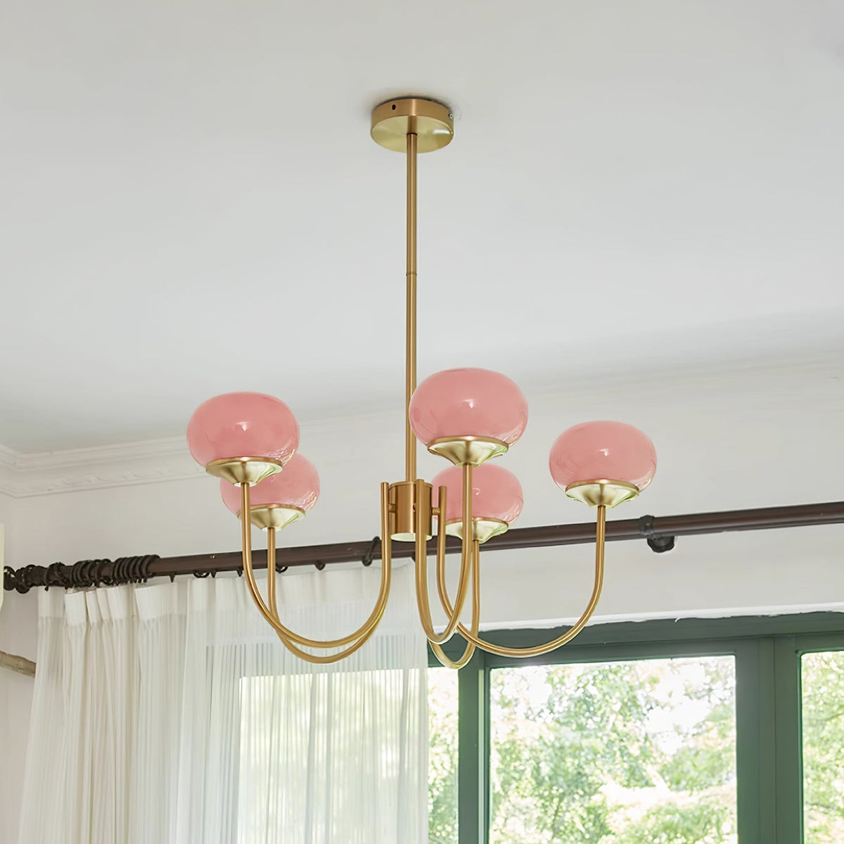 Velenian lampadario globi vetro Rosa Finitura Oro
