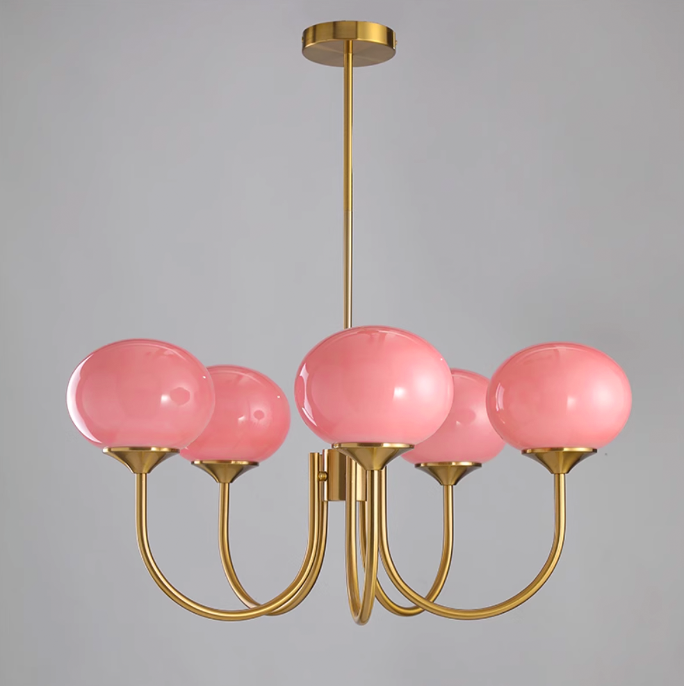 Velenian lampadario globi vetro Rosa Finitura Oro
