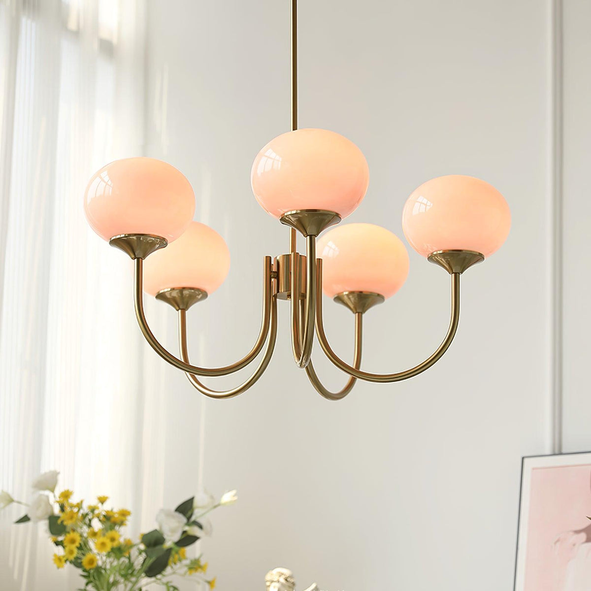 Velenian lampadario globi vetro Rosa Finitura Oro