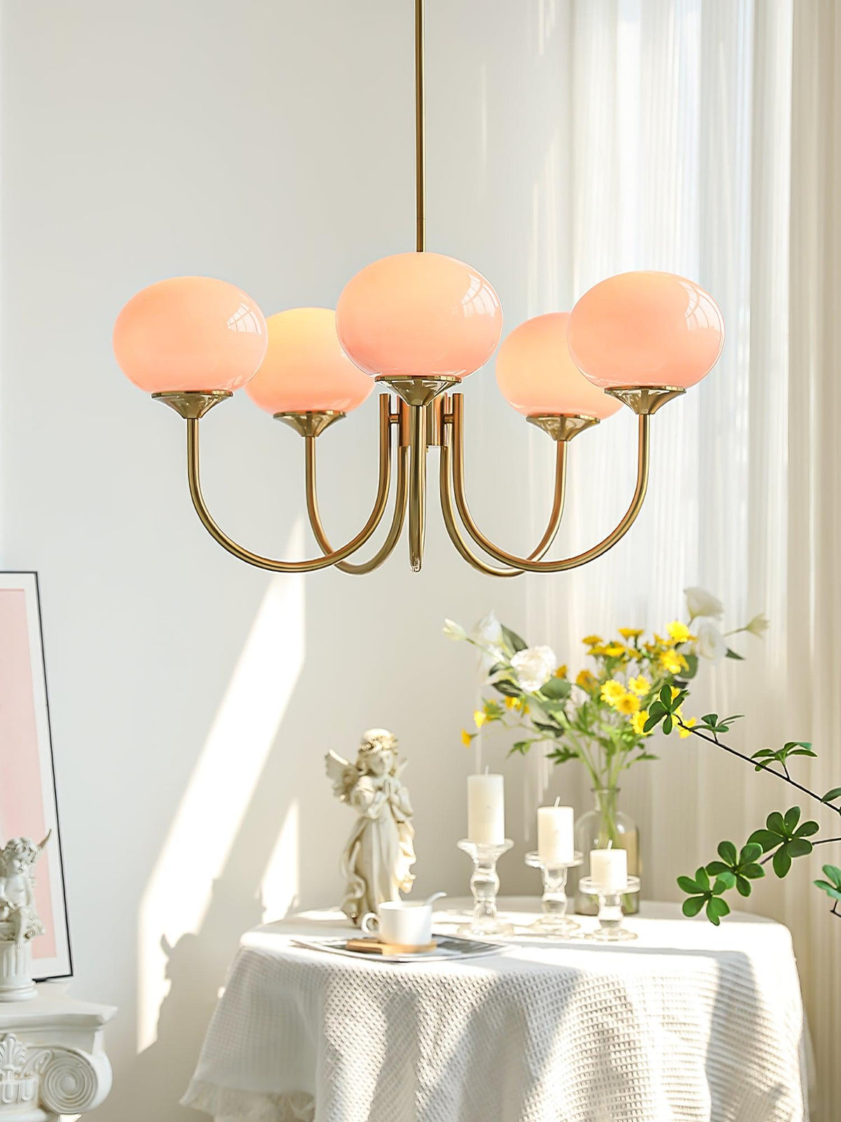 Velenian lampadario globi vetro Rosa Finitura Oro