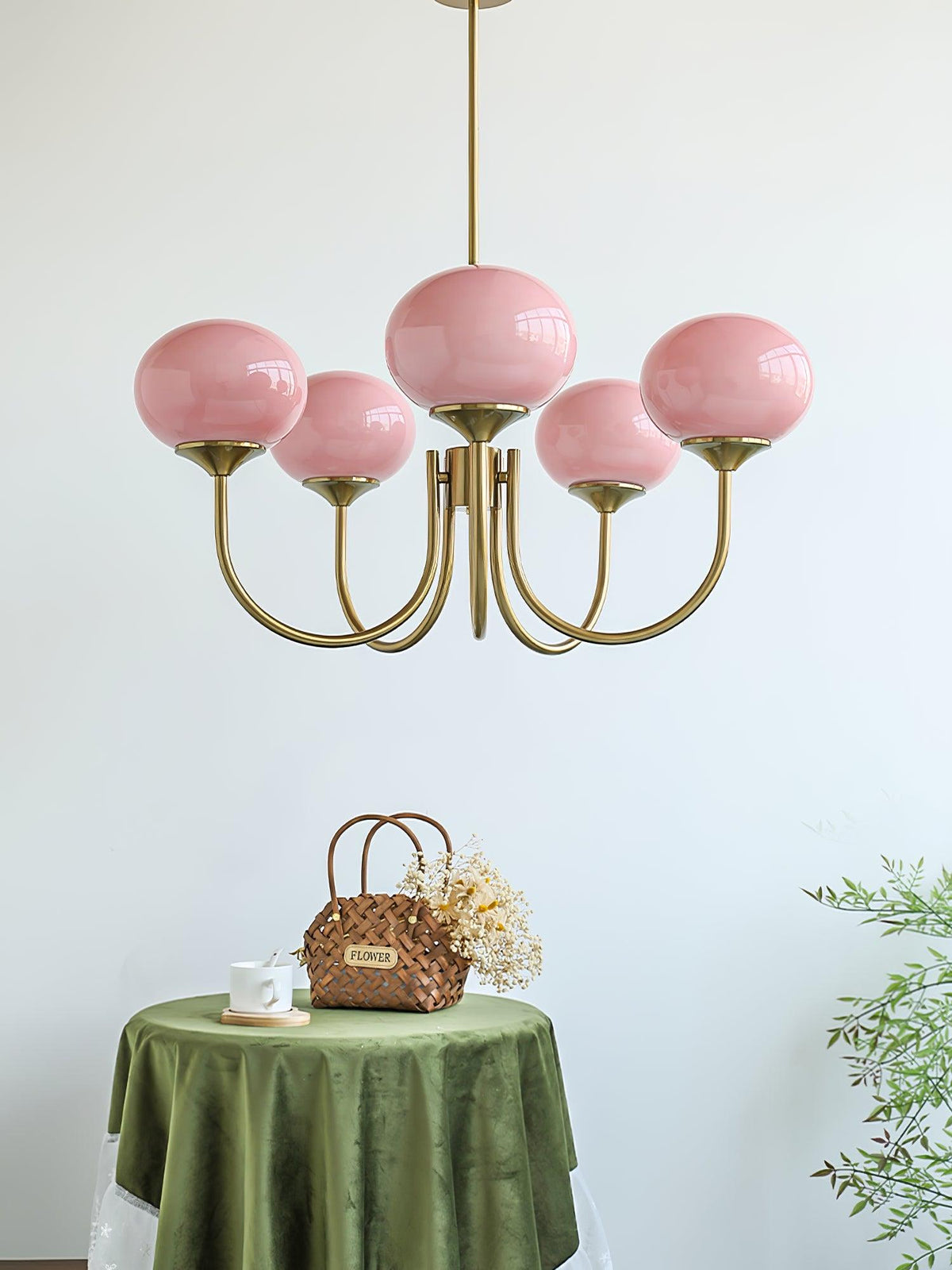 Velenian lampadario globi vetro Rosa Finitura Oro