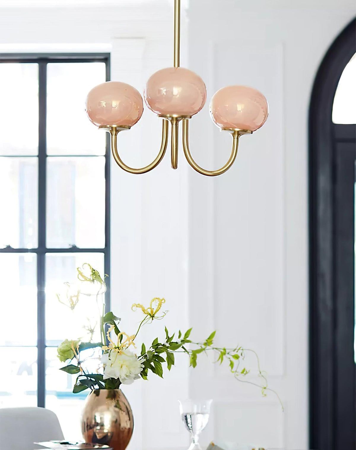 Velenian lampadario globi vetro Rosa Finitura Oro