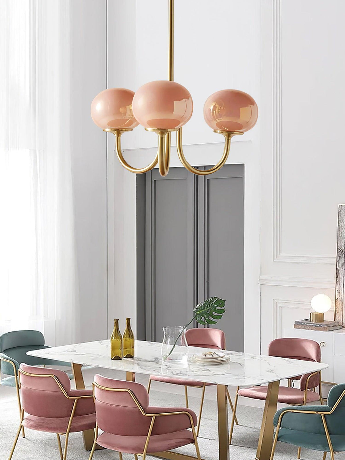 Velenian lampadario globi vetro Rosa Finitura Oro