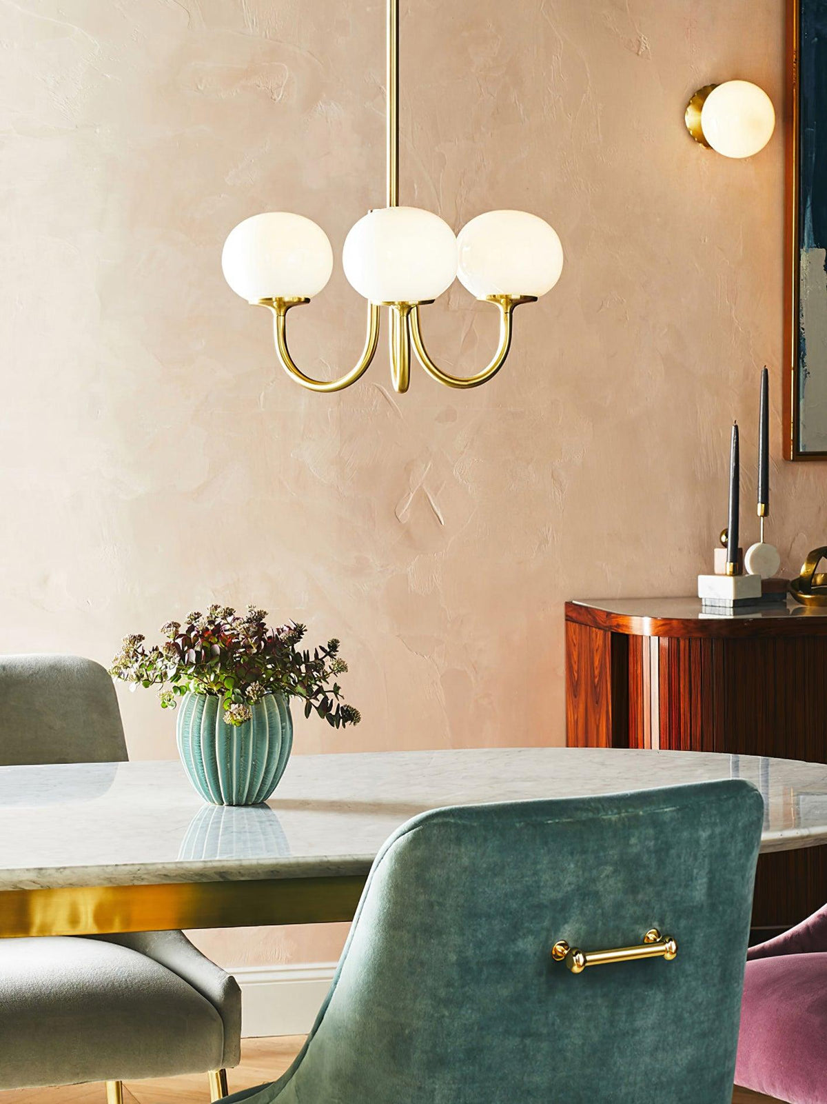 Velenian lampadario globi vetro Rosa Finitura Oro