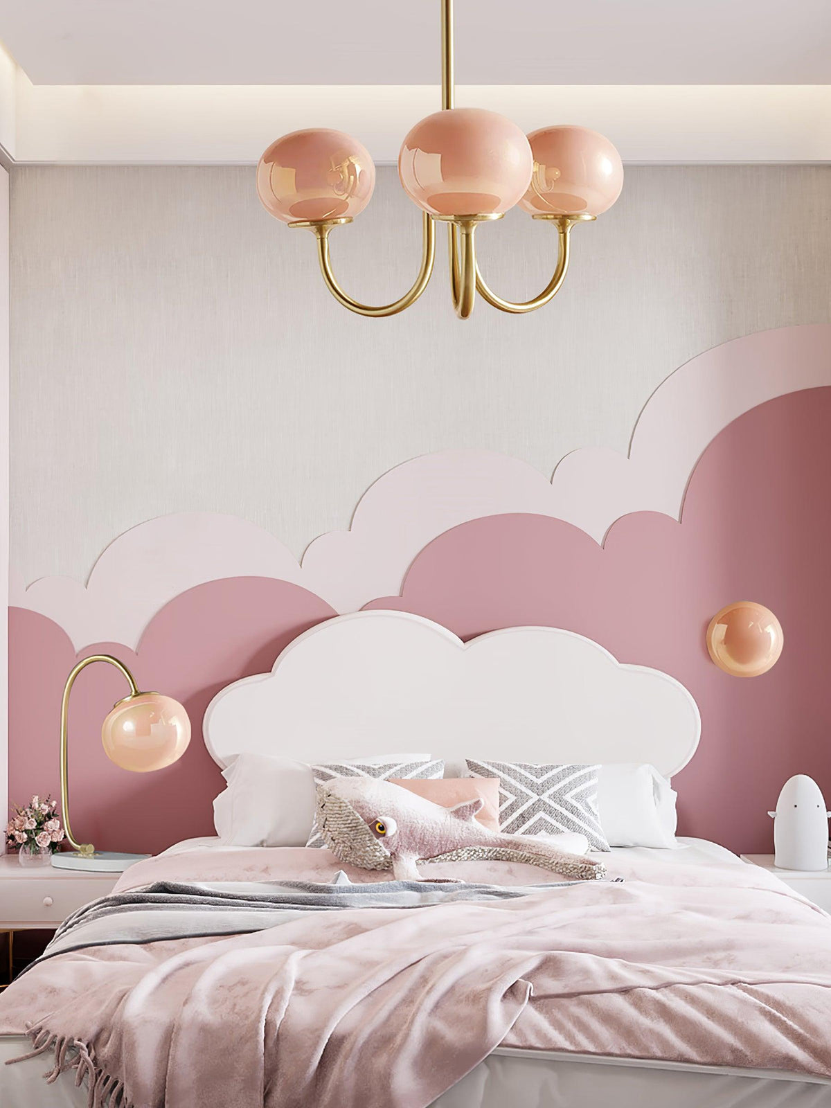 Velenian lampadario globi vetro Rosa Finitura Oro